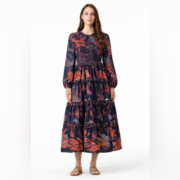 Zaful Dresses & Skirts - Zaful Navy and Orange Floral Long Sleeve Dress